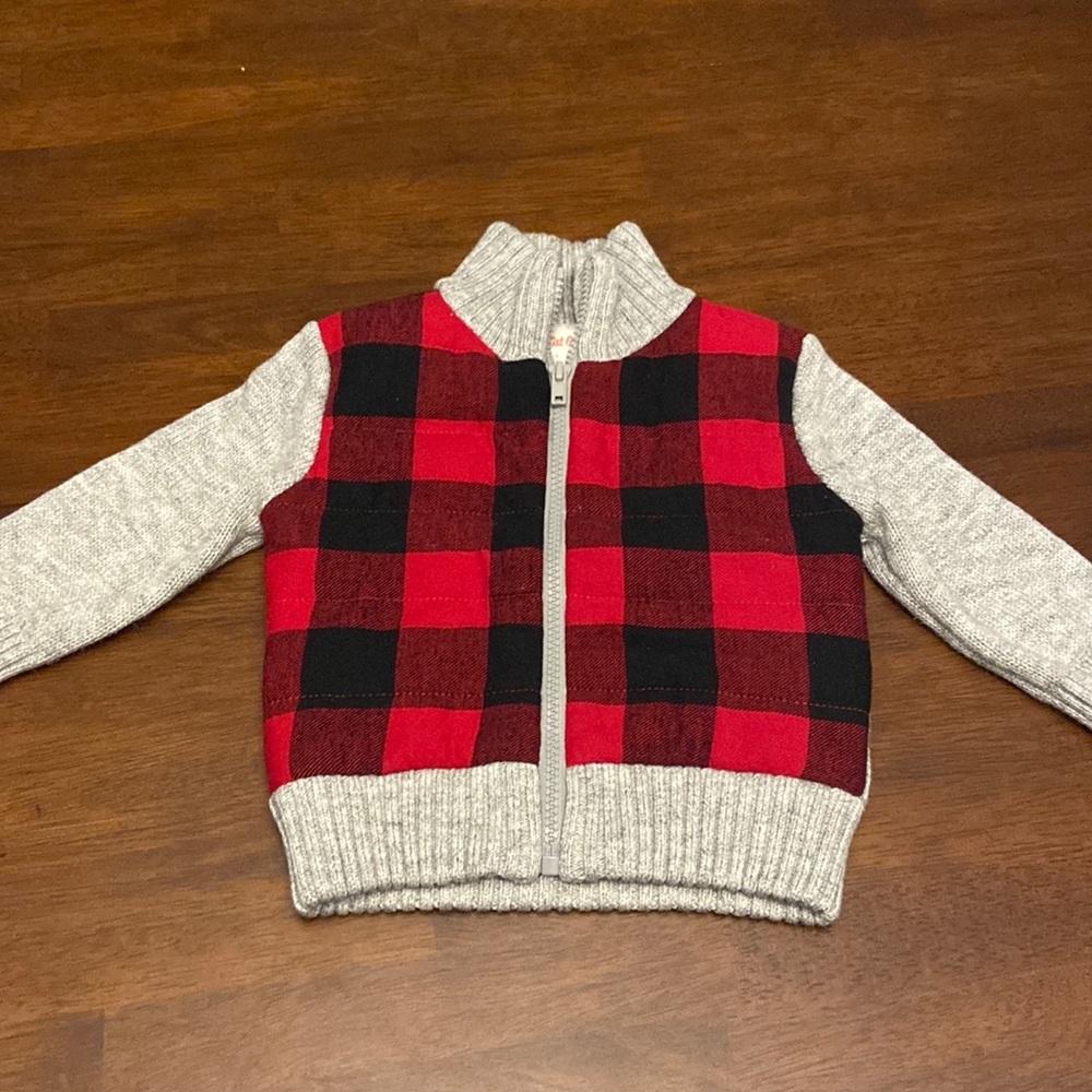 Baby red plaid sweater jacket - brand new